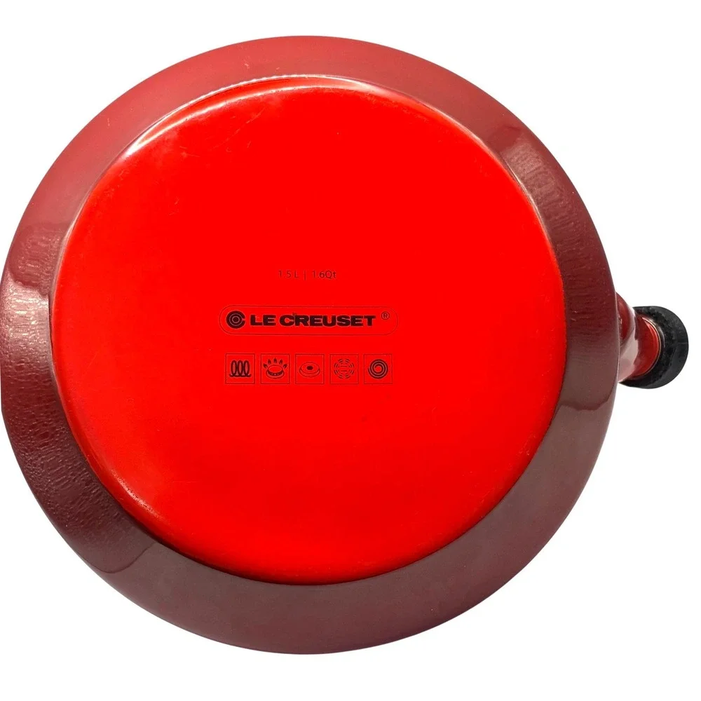 Le Creuset Zen Tea Kettle 1.6 Qt Cerise Red Enamel on Steel Whistling Stovetop